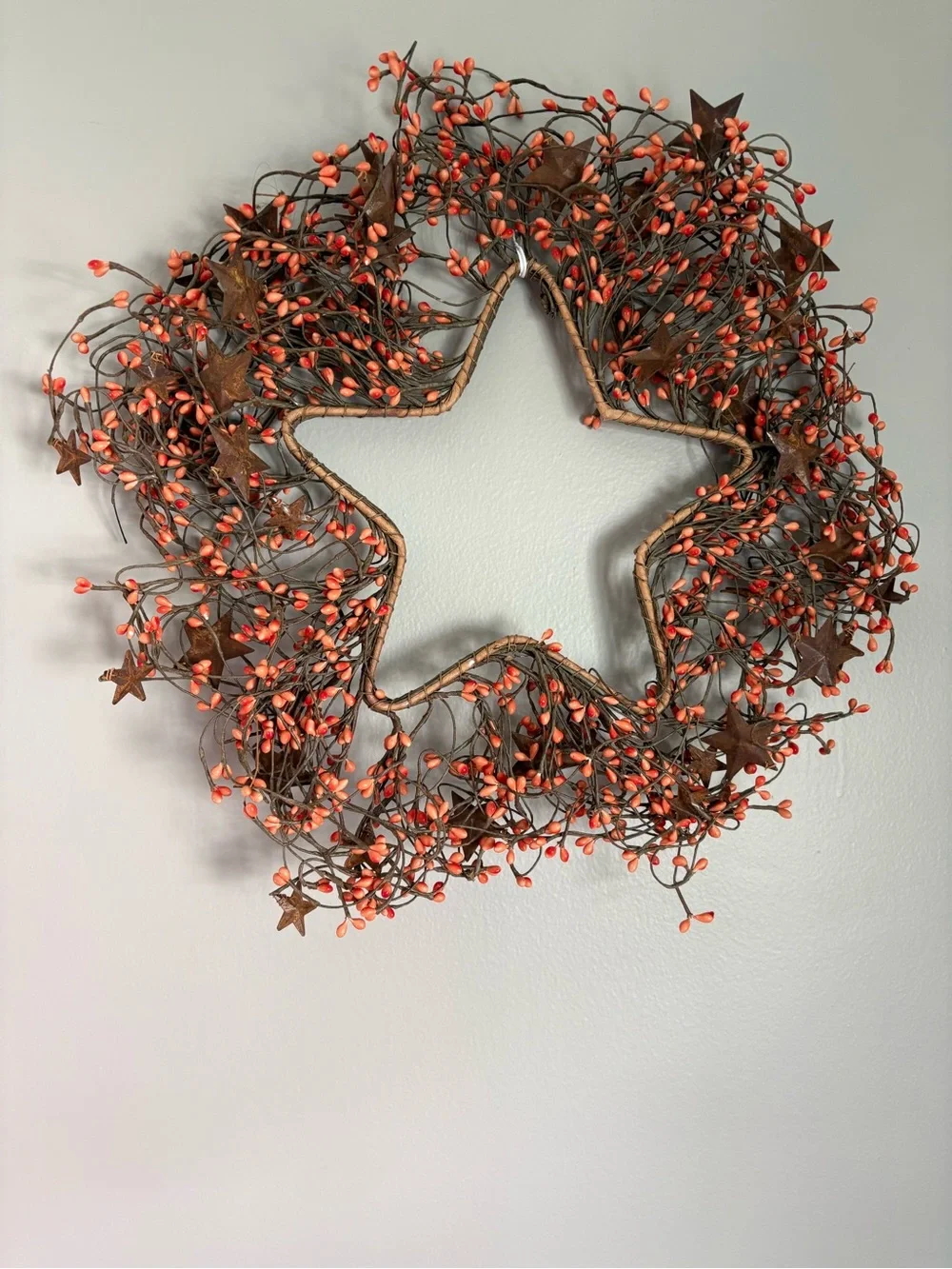 Rustic Orange Berry Star Wreath - Home Holiday Country Farmhouse Decor